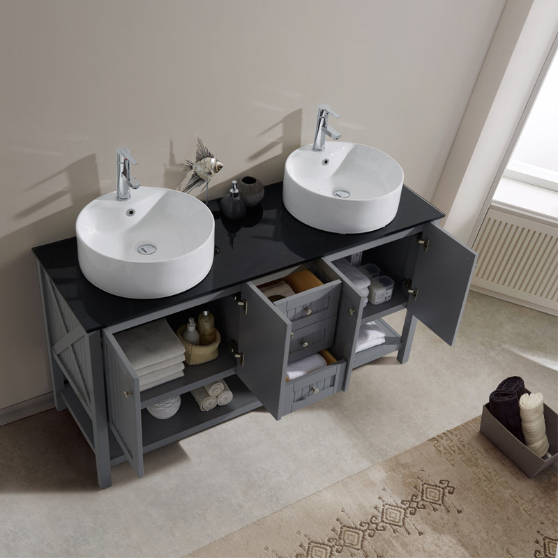 Beachcrest Home Nadler 60" Double Bathroom Vanity Set with Mirror